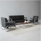 Aurora 3+1+1 Modern Faux Leather Sofa Set – 3 Seater Sofa with 2 Accent Armchairs, Stainless Steel Sled Frame, Contemporary Living Room Furniture Set