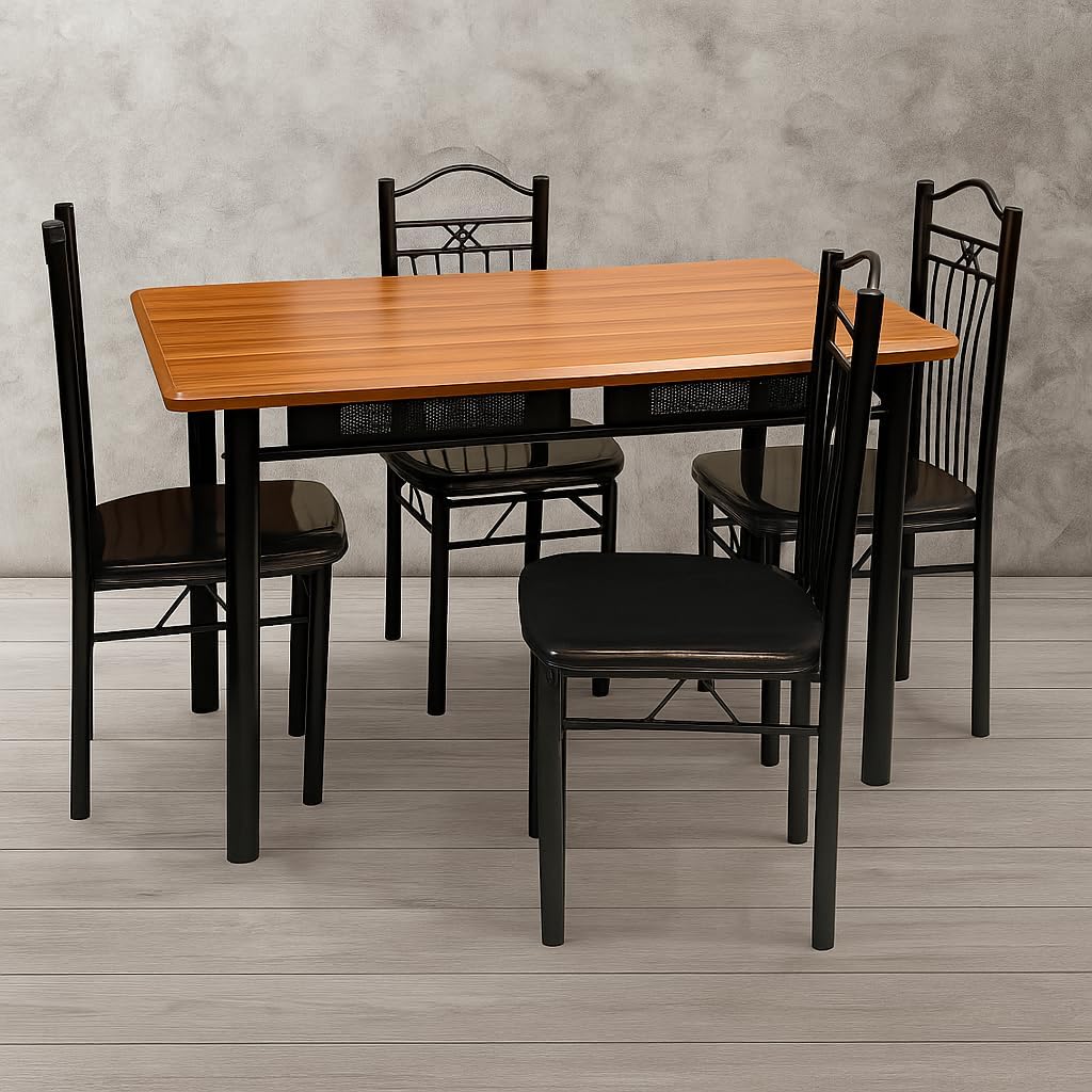 Traidan Dining Table 4 seater Wooden Top Table with Fabric Chairs Metal Frame 1+4 set