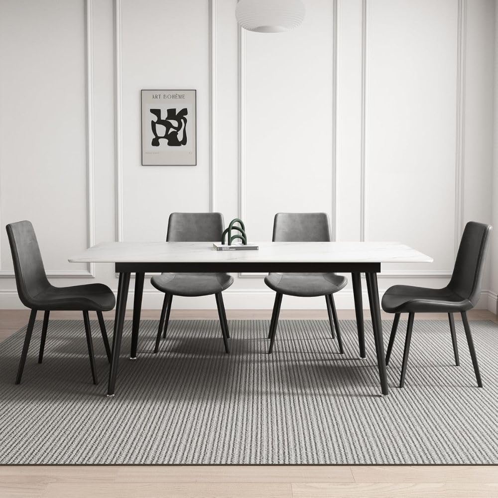 Jassper Dining Table 6 seater Marbel Top Table with Pu Leather Chairs 1+6