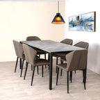 Dining Table 6 seater Marbel Top Table with Pu Leather Chairs 1+6 Grey Color