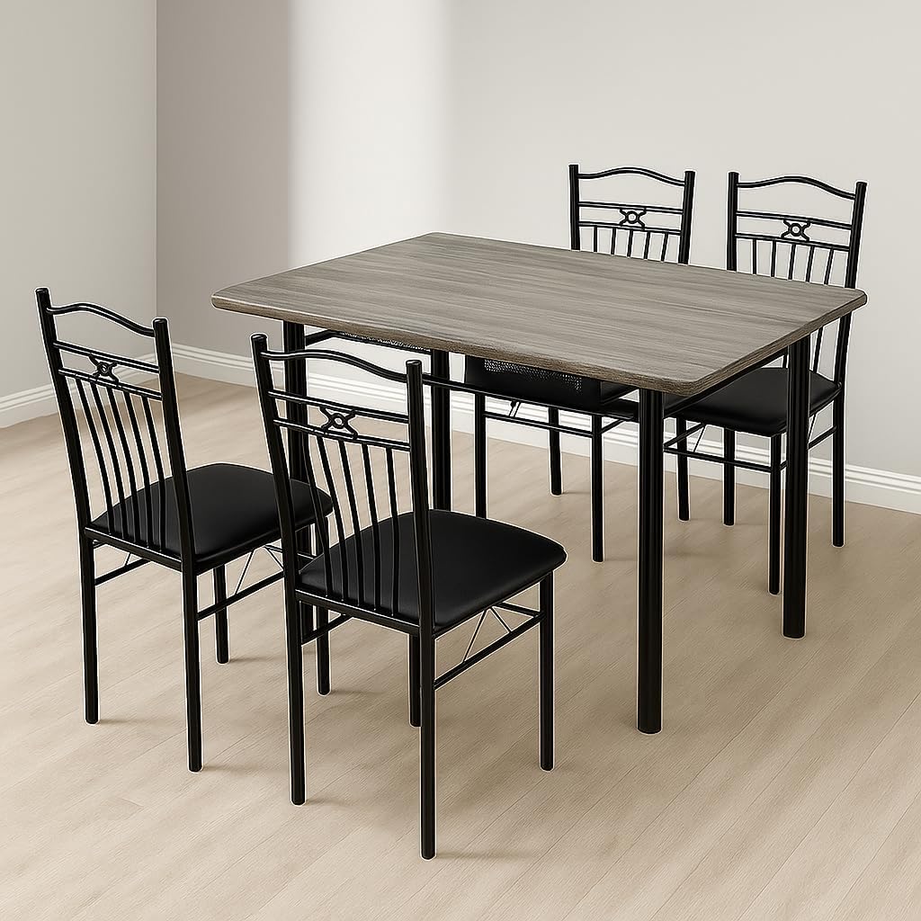 Traidan Dining Table 4 seater Wooden Top Table with Fabric Chairs Metal Frame 1+4 set