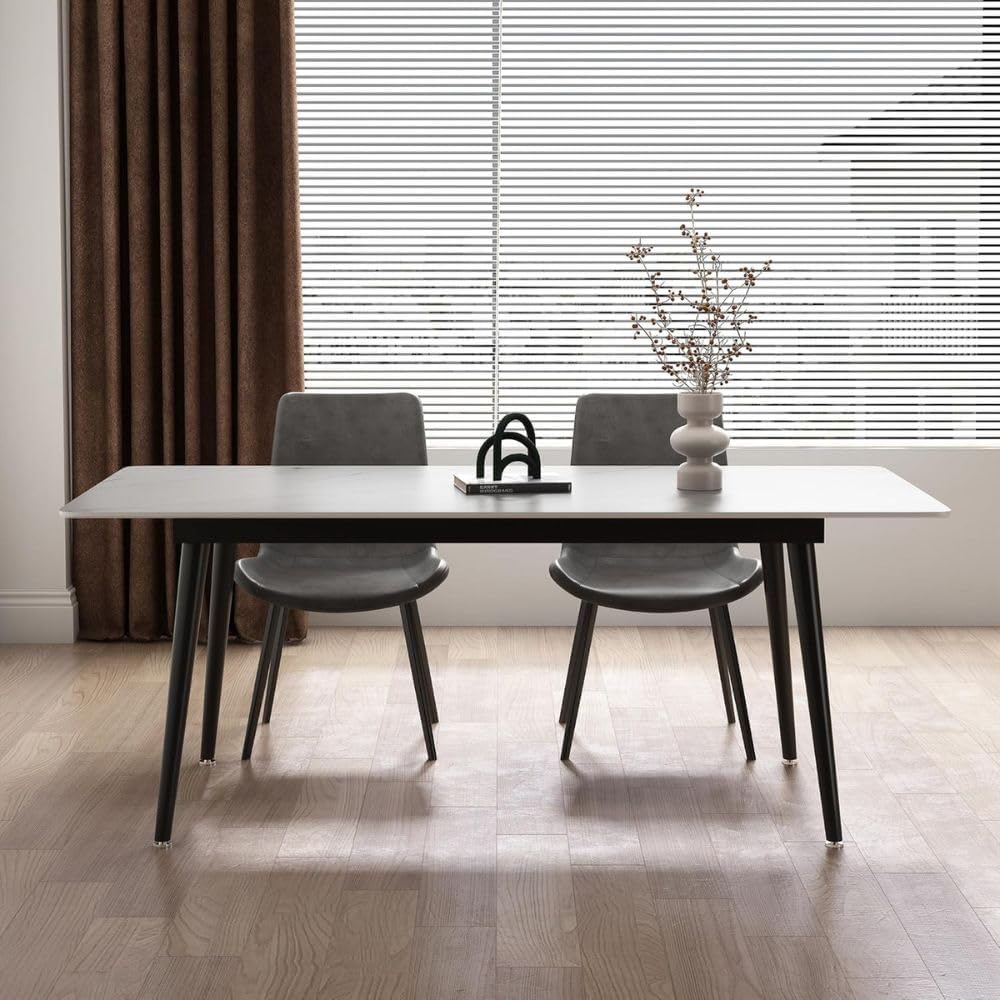 Jassper Dining Table 4 seater Marbel Top Table with Pu Leather Chairs 1+4