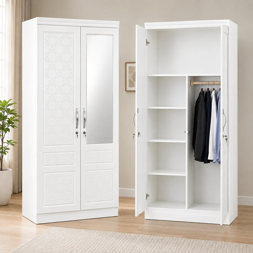 VESE 2 Door Wooden Wardrobe, Cabinet Cupboard Engineered Wood Perfect Modern Stylish Heavy Duty With Mirror