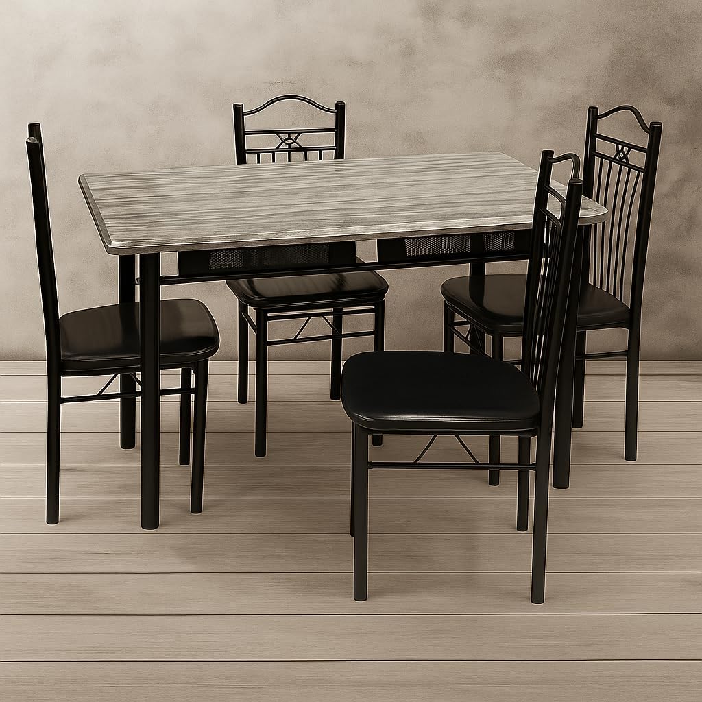 Traidan Dining Table 4 seater Wooden Top Table with Fabric Chairs Metal Frame 1+4 set