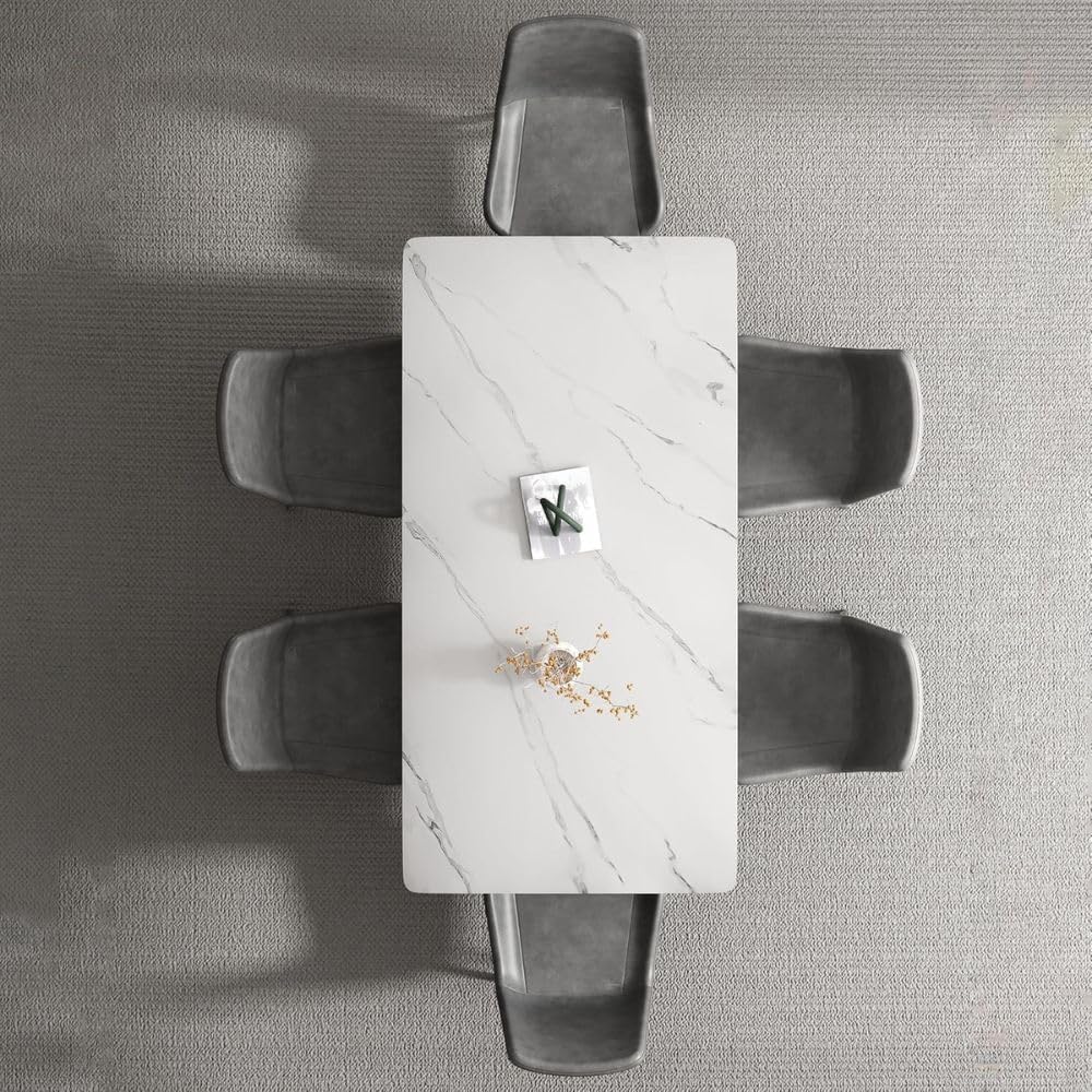 Jassper Dining Table 6 seater Marbel Top Table with Pu Leather Chairs 1+6
