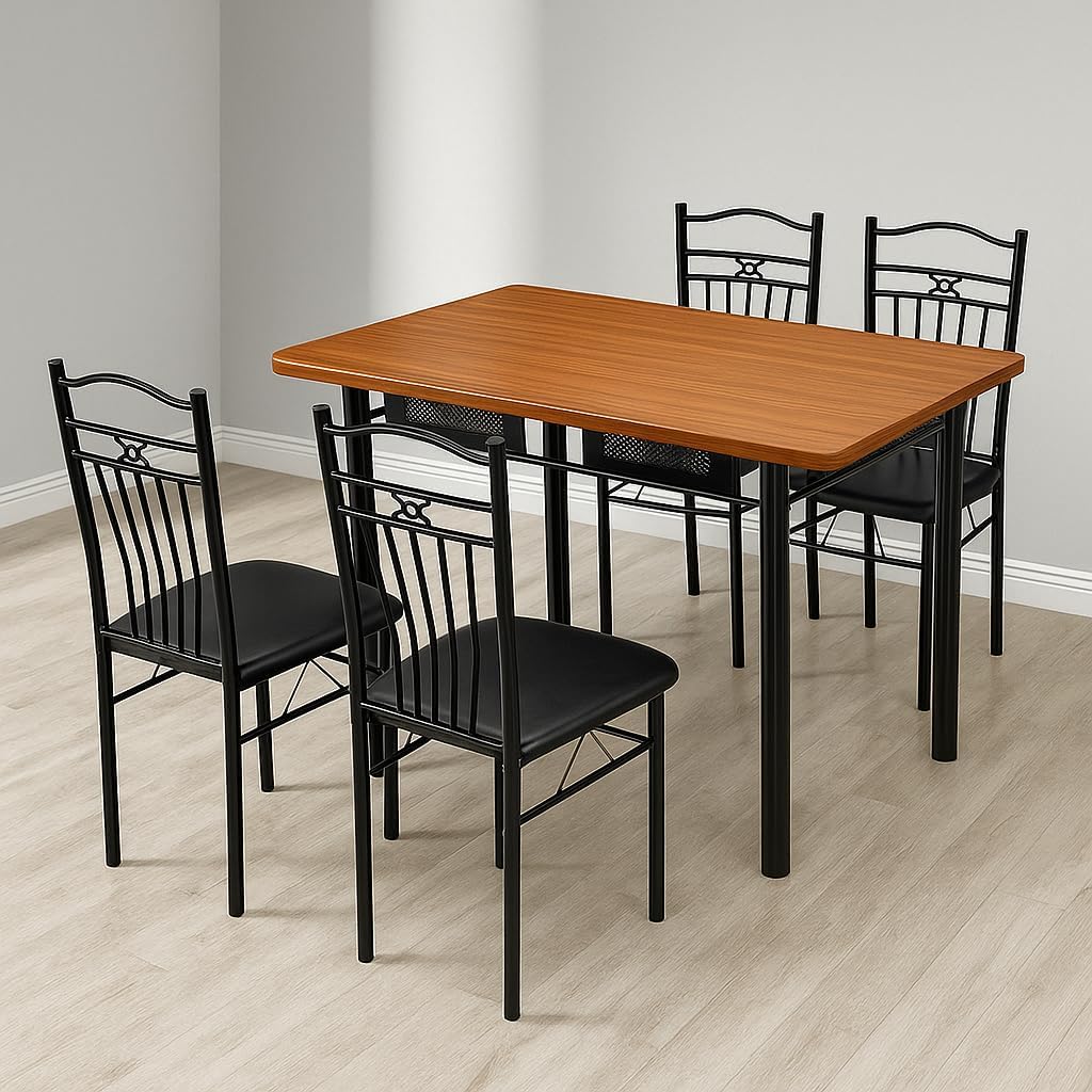 Traidan Dining Table 4 seater Wooden Top Table with Fabric Chairs Metal Frame 1+4 set