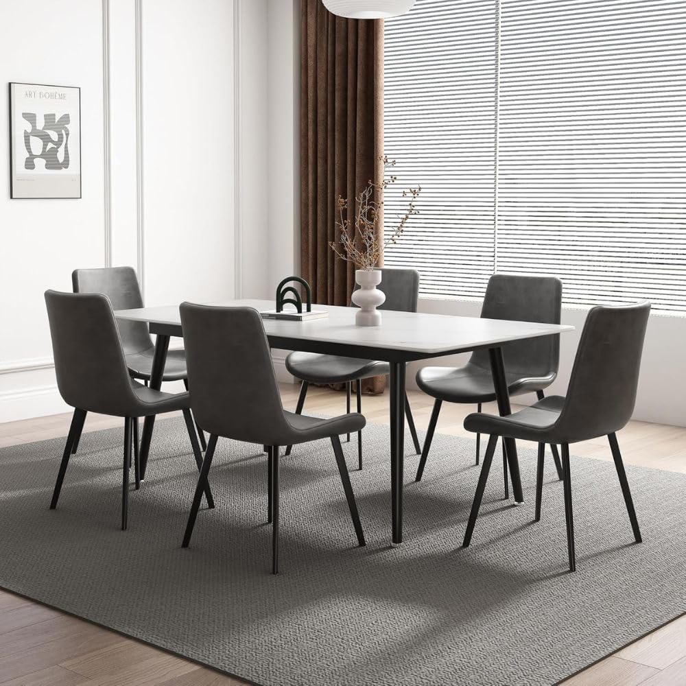 Jassper Dining Table 6 seater Marbel Top Table with Pu Leather Chairs 1+6