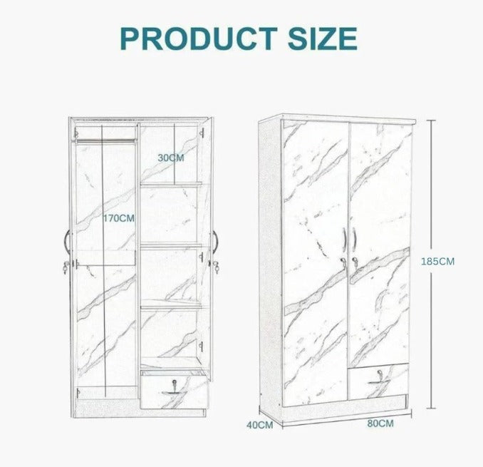 Mehruddin 2 Door Wooden Wardrobe With Mirror and drawer